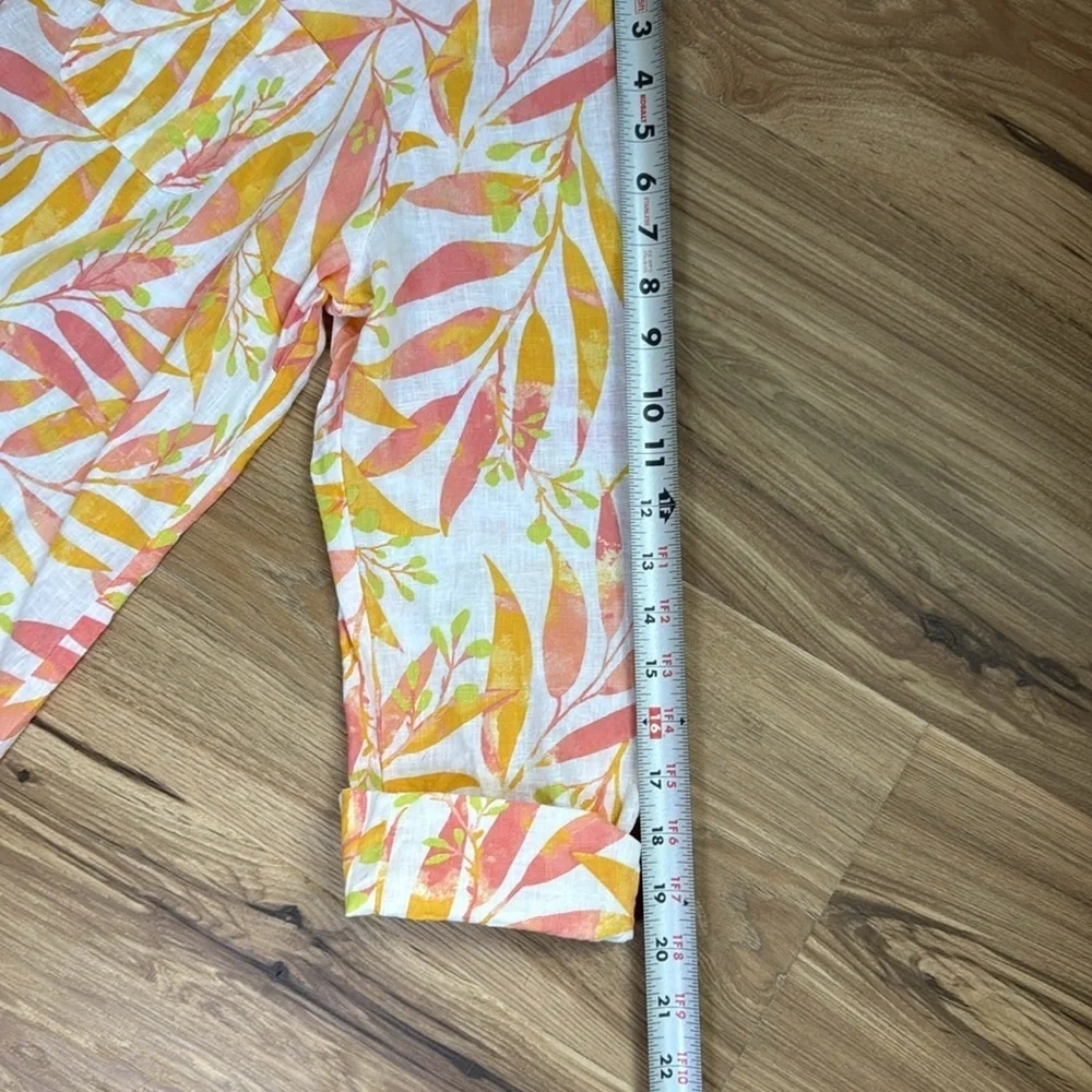 CORAL BAY Womens Leaf Print Convertible Sleeve Linen Blend Button Up Shirt Sz XL - Picture 6 of 8